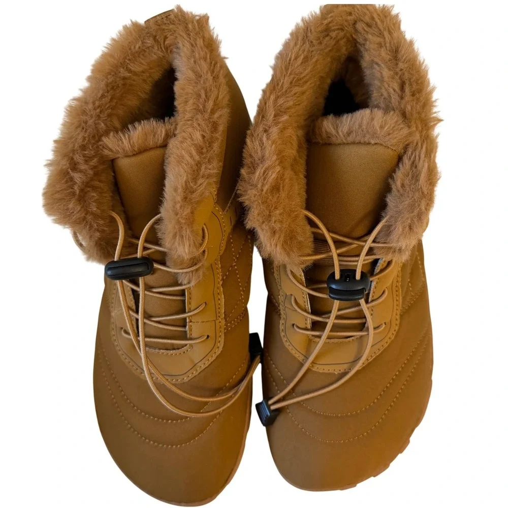 Tan Barefoot Winter Boots‎ Faux Fur Lined Minimalist Unisex Wide Toe Box 39 NWOT